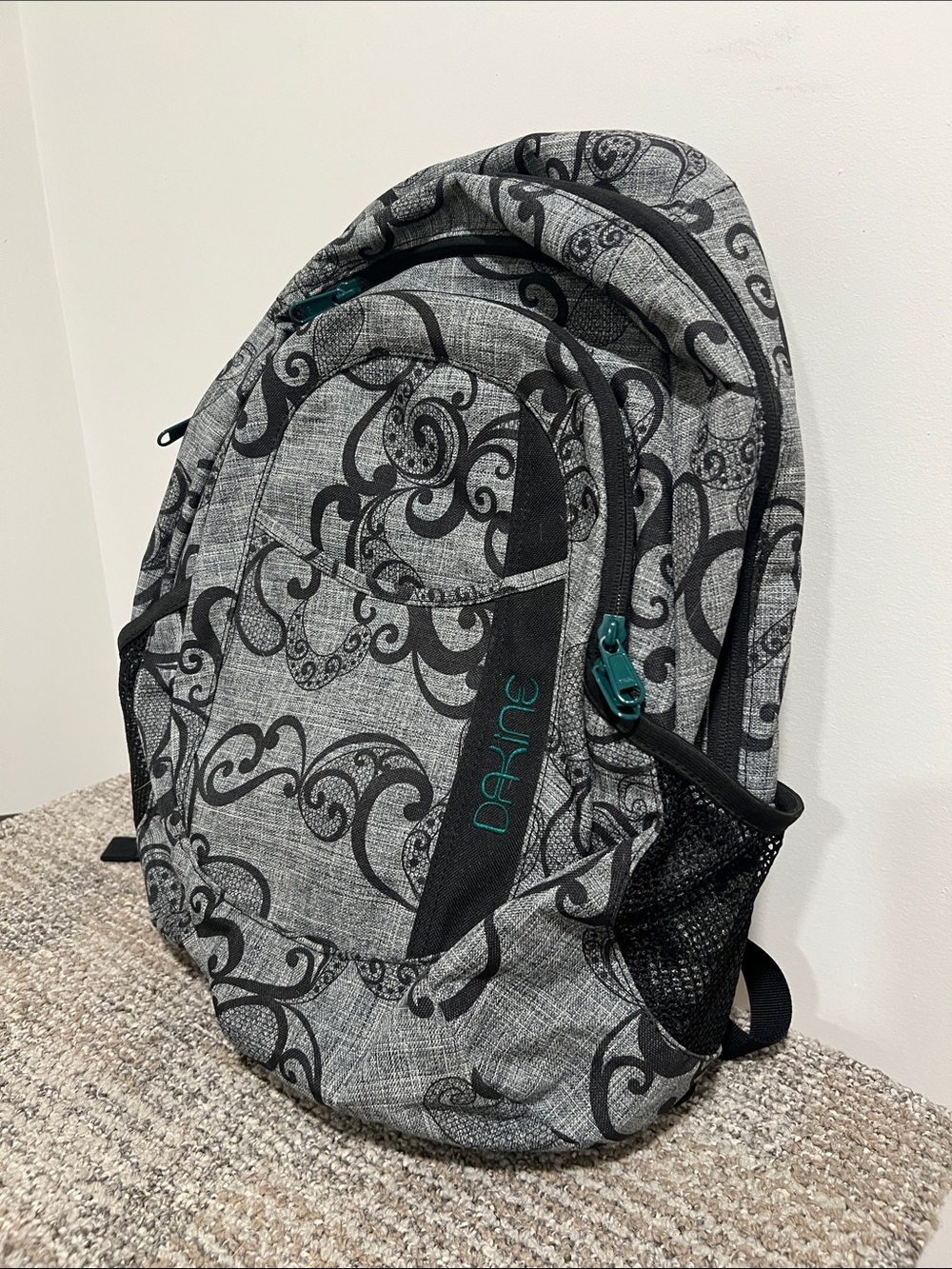 Dakine Gray Swirl Backpack with Teal Accents